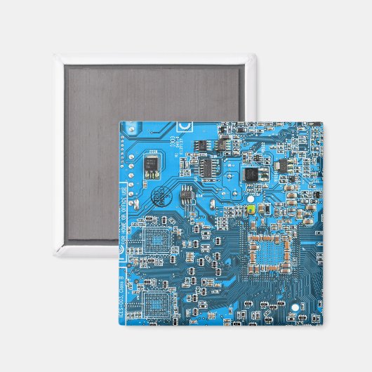 Aimant Carte de circuit Geek d'ordinateur bleu (Recto/Verso)