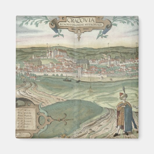 Aimant Carte de Cracow, de Civitates Orbis Terrarum par (Devant)