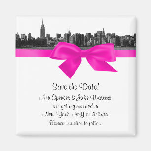 Aimant Carte de faire part à l'encre noire et rose chaud
