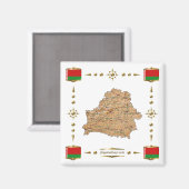 Aimant Carte de la Biélorussie + Magnat des drapeaux (Recto/Verso)