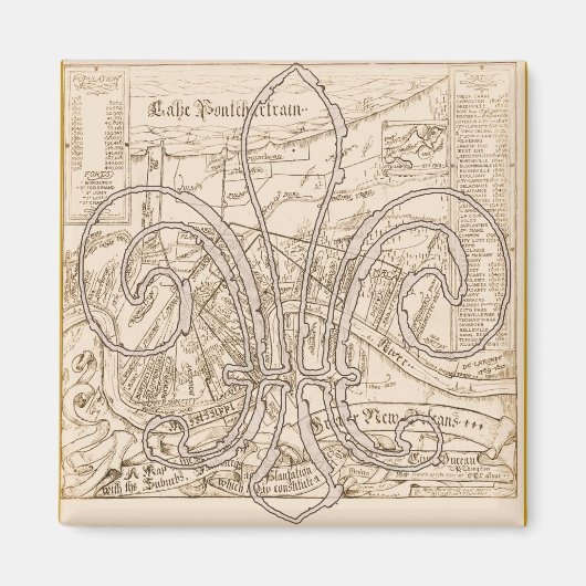 Aimant Carte de la Nouvelle-Orléans avec fleur (Devant)