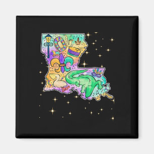 Aimant Carte de la Nouvelle-Orléans Louisiane Mardi Gras