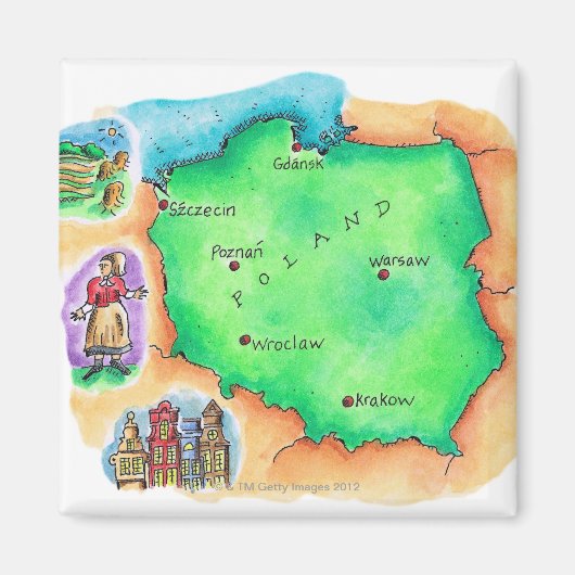 Aimant Carte de la Pologne (Devant)