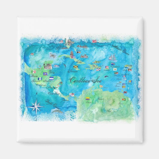 Aimant Carte de l'affiche de voyage de croisière des Cara (Devant)