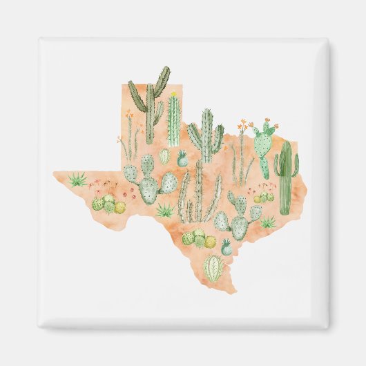 Aimant Carte de l'aquarelle succulente des cactus texans (Devant)