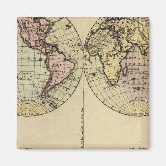 Aimant Carte de l'Atlas des Hémisphères colorés à la main (Devant)