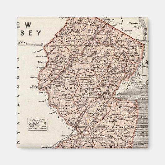 Aimant Carte de l'Atlas du New Jersey (Devant)