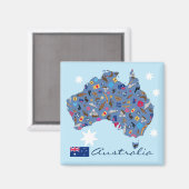 Aimant Carte de l'Australie avec des objets culturels (Recto/Verso)