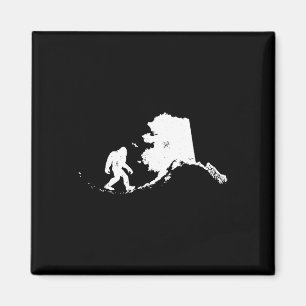 Aimant Carte de l'état de l'Alaska Bigfoot Sasquatch Homm