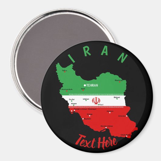 Aimant Carte de l'Iran avec drapeau et emblème (Recto/Verso)