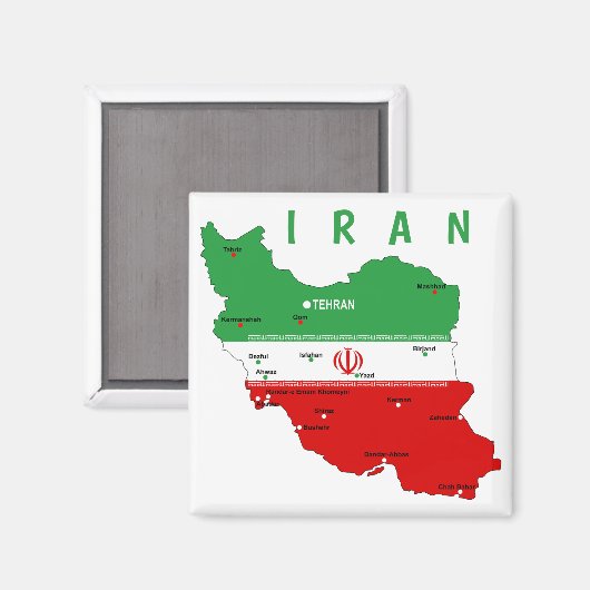 Aimant Carte de l'Iran avec drapeau et emblème (Recto/Verso)