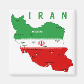 Aimant Carte de l'Iran avec drapeau et emblème (Devant)