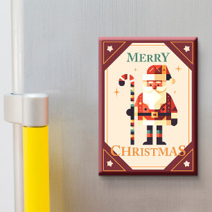 Aimant Carte de Noël du Père Noël avec Canne à Sucre