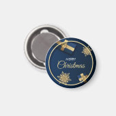 Aimant Carte de Noël Golden Snowflakes, Joyeux Noël (Recto/Verso)