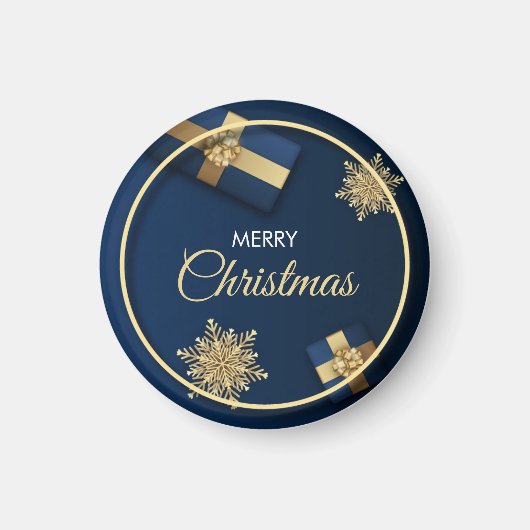 Aimant Carte de Noël Golden Snowflakes, Joyeux Noël (Devant)