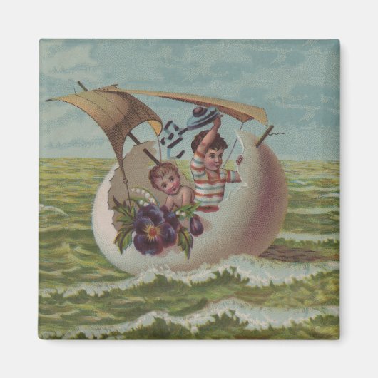 Aimant Carte de Pâques Antique OEufs de voile Enfants (Devant)