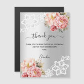 Aimant carte de remerciements en dentelle rose arg (Devant / Derrière)