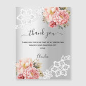 Aimant carte de remerciements en dentelle rose arg (Devant)