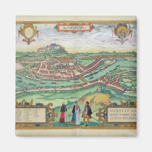 Aimant Carte de Salzbourg, de "Civitates Orbis Terrarum"