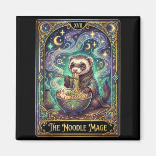Aimant Carte de tarot de furet mangeant du ramen japonais