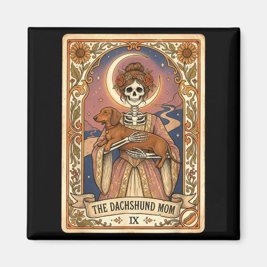Aimant Carte de tarot de la mère teckel squelette chien s (Devant)