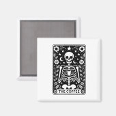 Aimant Carte de tarot squelette monochrome "Le café" | (Recto/Verso)