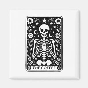 Aimant Carte de tarot squelette monochrome "Le café"  