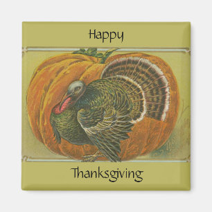 Aimant Carte de vœux vintage de Thanksgiving avec dinde e