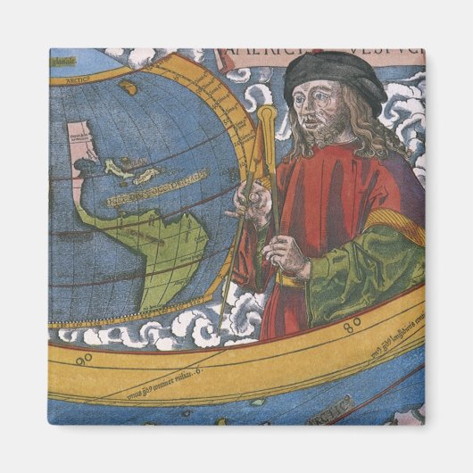 Aimant Carte des Amériques avec Explorer Amerigo Vespucci (Devant)