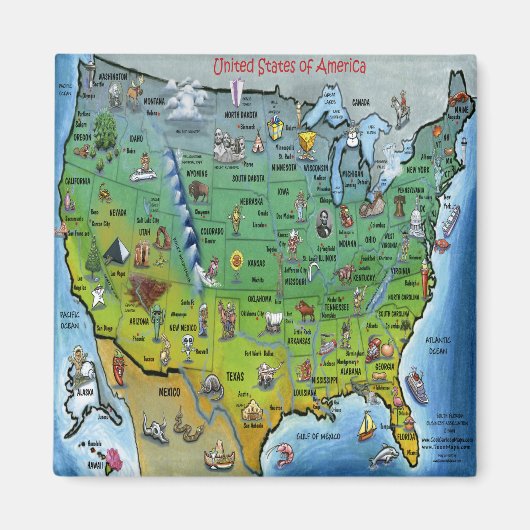 Aimant Carte des caricatures des USA (Devant)