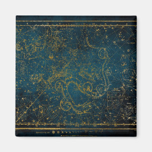Aimant Carte des étoiles vintage illustrée bleu foncé et