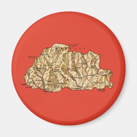 Aimant Carte du Bhoutan (Devant)