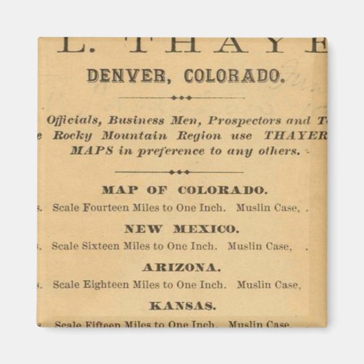 Aimant Carte du Colorado par Thayer (Devant)
