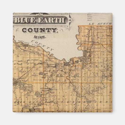 Aimant Carte du comté de Blue Earth, Minnesota (Devant)