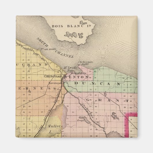 Aimant Carte du comté de Cheboygan, Michigan (Devant)
