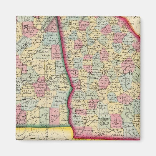 Aimant Carte Du Comté De Géorgie Et Alabama (Devant)
