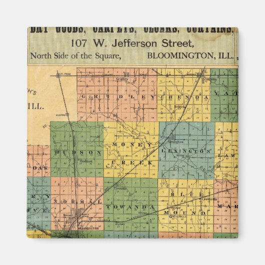 Aimant Carte du comté de McLean, Illinois 1886 (Devant)