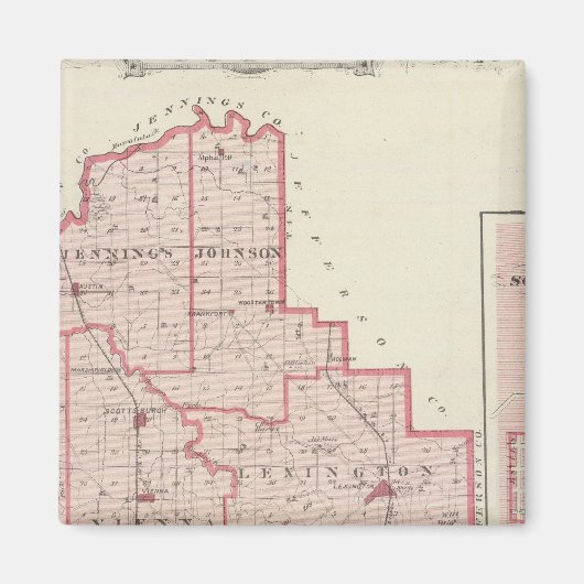 Aimant Carte du comté de Scott avec Lexington, Scottsburg (Devant)