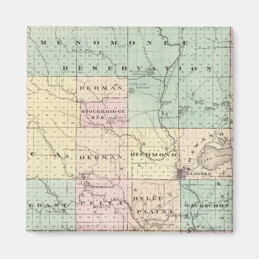 Aimant Carte du comté de Shawano, État du Wisconsin (Devant)