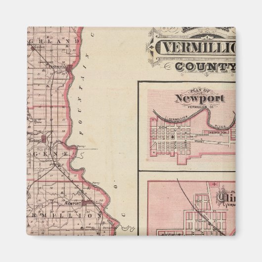 Aimant Carte du comté de Vermillion avec Newport (Devant)