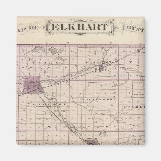 Aimant Carte du comté d'Elkhart (Devant)