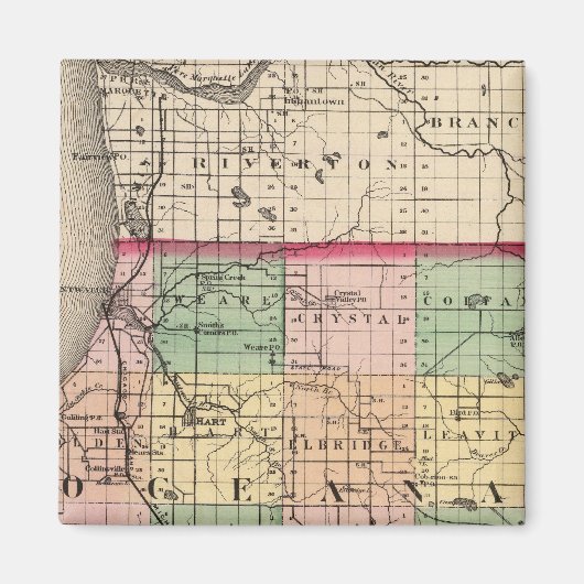 Aimant Carte du comté d'Oceana, Michigan (Devant)