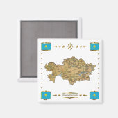 Aimant Carte du Kazakhstan + Magnat des drapeaux (Recto/Verso)