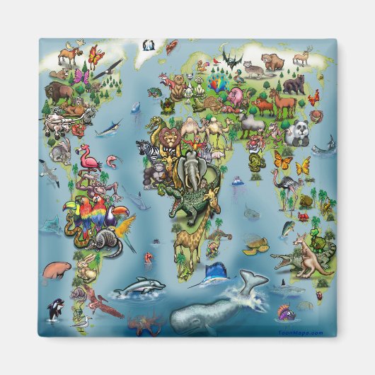 Aimant Carte du monde des animaux (Devant)