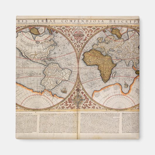 Aimant Carte du monde double hémisphère, 1587 (Devant)