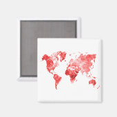 Aimant Carte du monde en aquarelle Rouge (Recto/Verso)