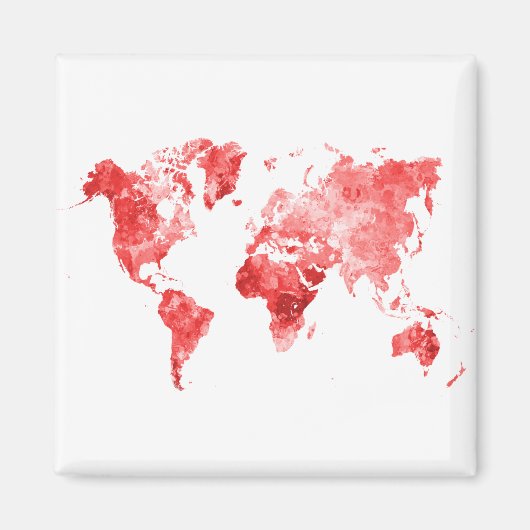 Aimant Carte du monde en aquarelle Rouge (Devant)