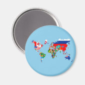 Aimant carte du monde symbole du drapeau du pays silhouet (Recto/Verso)