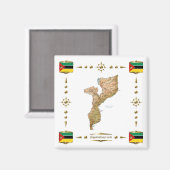 Aimant Carte du Mozambique + Magnat des drapeaux (Recto/Verso)