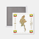 Aimant Carte du Myanmar + Magnat des drapeaux (Recto/Verso)